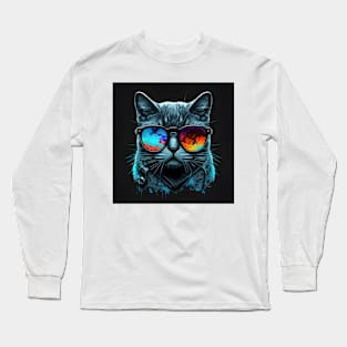 Black Cat with Sunglasses Long Sleeve T-Shirt